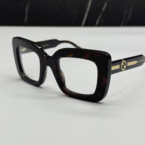 NEW GG1554O 002 GUCCI HAVANA SQUARE WOMEN GUCCI EYEGLASSES - Picture 1 of 10